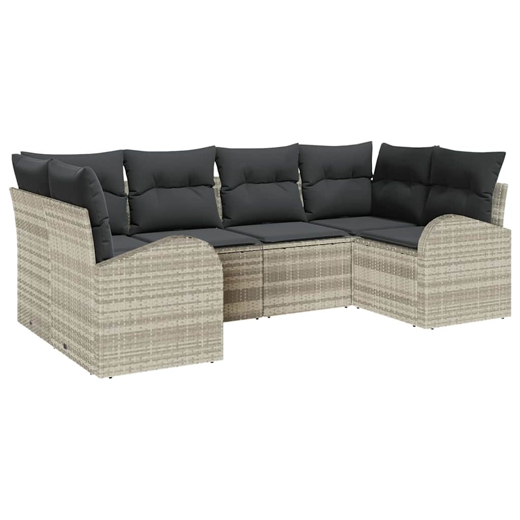 Gartensofa-set 6 stk. Hellgrau [Synthetisch]: Poly Rattan
