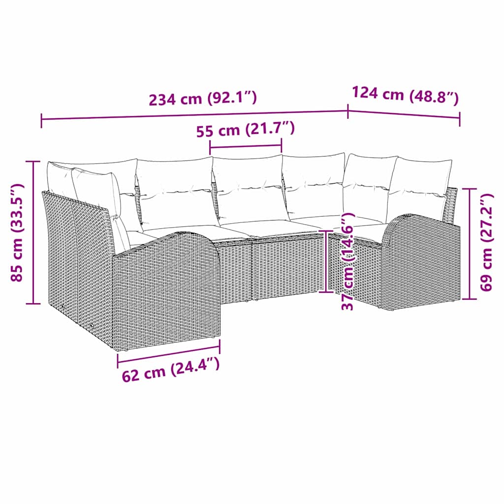 Gartensofa-set 6 stk. Hellgrau [Synthetisch]: Poly Rattan