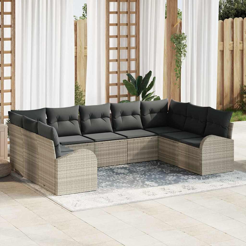 Sofa Set mit Kissen Hellgrau Poly Rattan