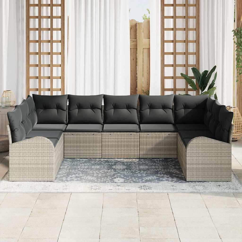 Sofa Set 9-Sitzer Hellgrau Poly-Rattan