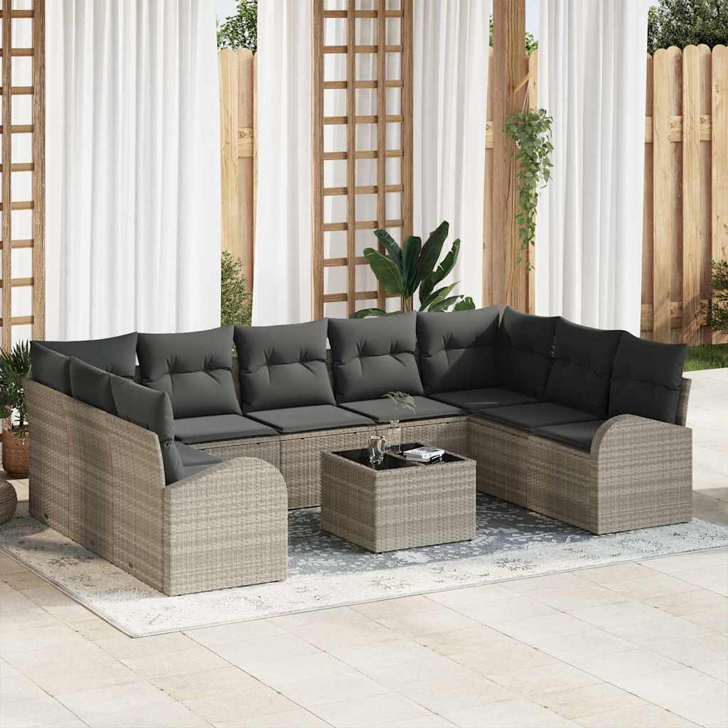 Sofa Set 10 stk. Hellgrau [Synthetisch]: Poly Rattan