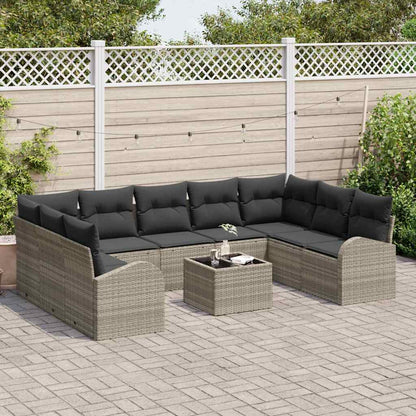Sofa Set 10 stk. 9-Sitzer Hellgrau Poly-Rattan