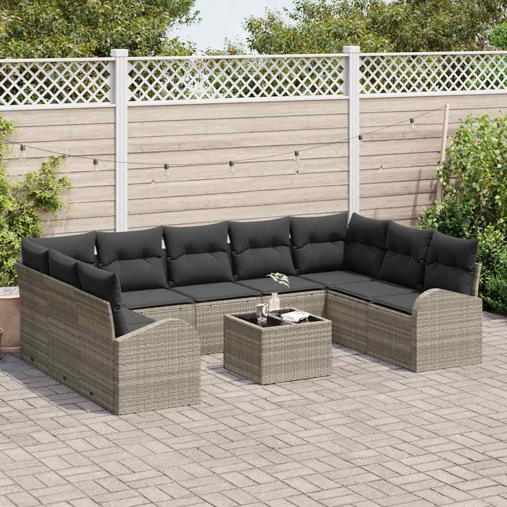 Sofa Set 10 stk. Hellgrau [Synthetisch]: Poly Rattan