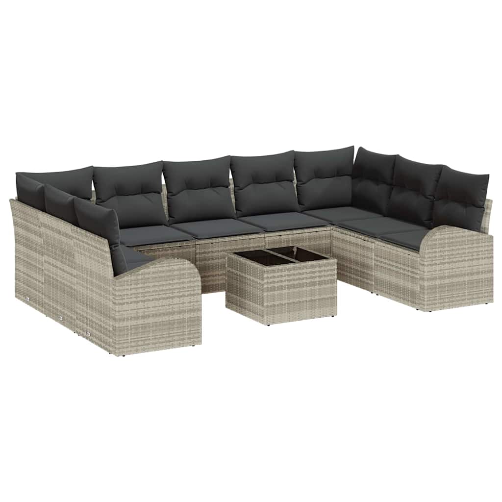 Sofa Set 10 stk. Hellgrau [Synthetisch]: Poly Rattan