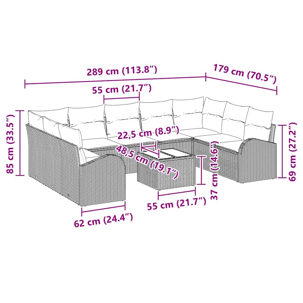 Sofa Set 10 stk. Hellgrau [Synthetisch]: Poly Rattan