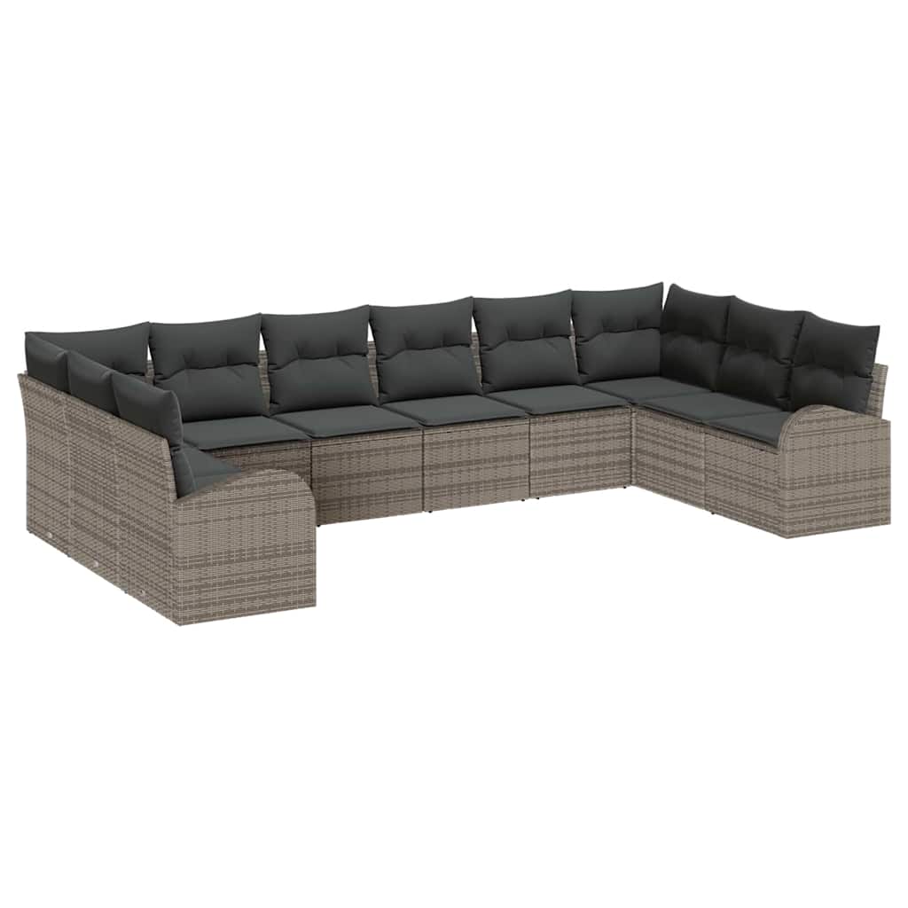 Sofa Set mit Kissen 10 pcs Grau Polyrattan