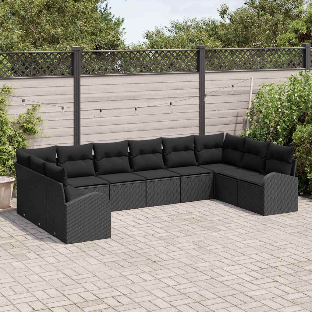 Sofa Set 10 stk. Schwarz [Synthetisch]: Polyrattan