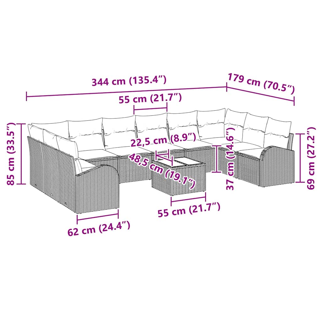 Sofa Set 11 stk. Hellgrau [Synthetisch]: Polyrattan