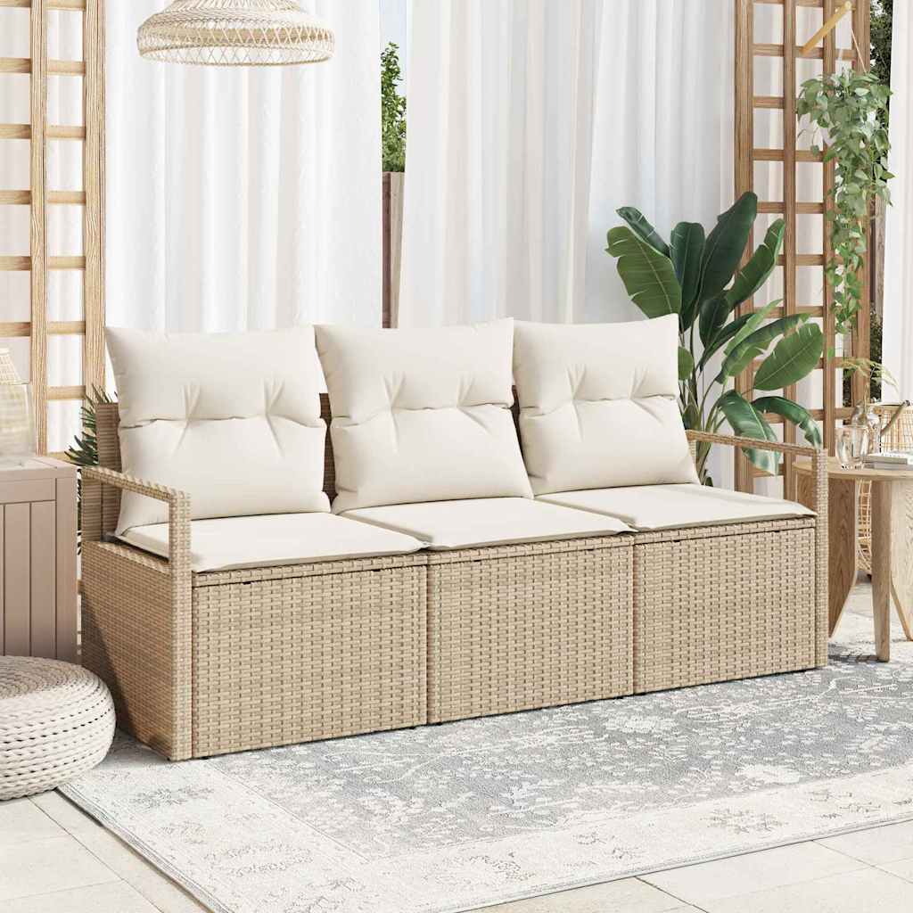 Sofa Set mit Kissen 3 pcs Beige Poly Rattan