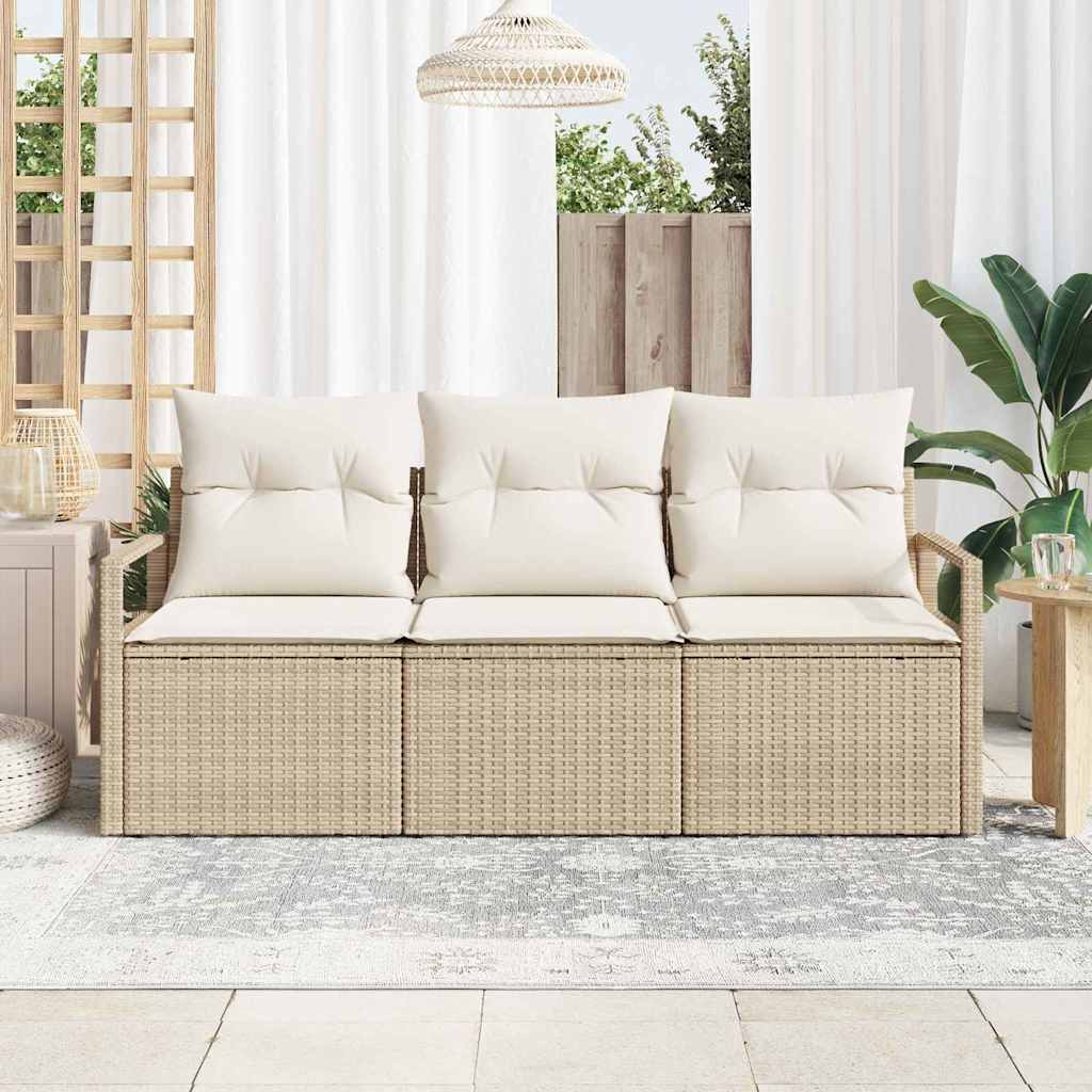 Sofa Set mit Kissen 3 pcs Beige Poly Rattan