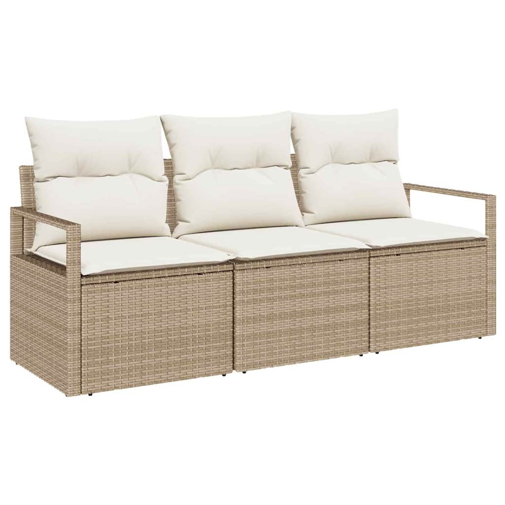 Sofa Set mit Kissen 3 pcs Beige Poly Rattan