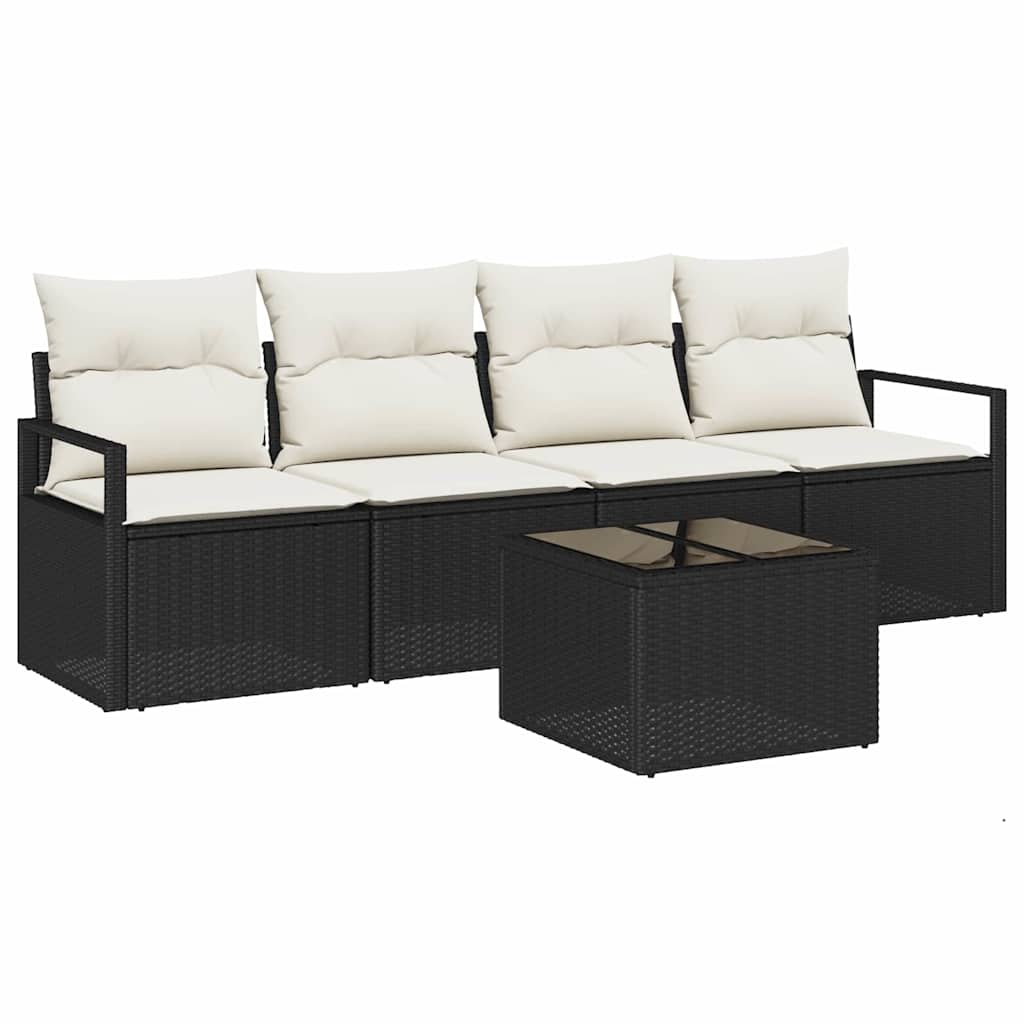 Sofa Set 5 stk. 4-Sitzanzahl Schwarz und Creme Poly Rattan