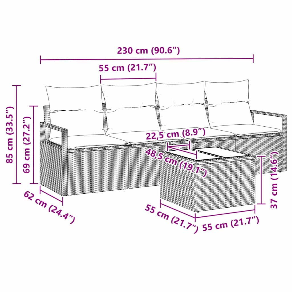 Sofa Set 5 stk. 4-Sitzanzahl Grau Poly Rattan