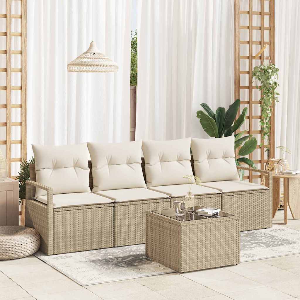 Sofa Set 5 Stk. 4-Sitzanzahl Beige und Creme Poly Rattan
