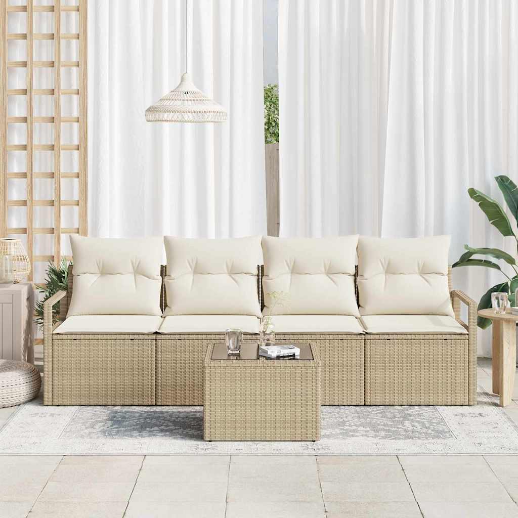 Sofa Set 5 Stk. 4-Sitzanzahl Beige und Creme Poly Rattan