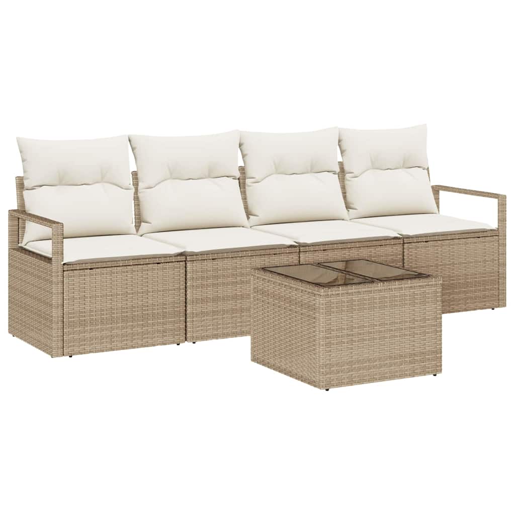 Sofa Set 5 Stk. 4-Sitzanzahl Beige und Creme Poly Rattan