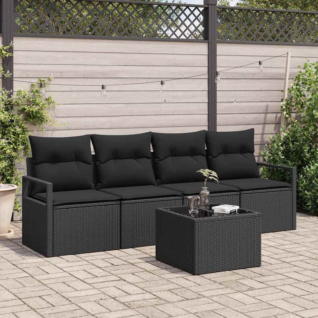 Sofa Set 5 stk. 4-Sitzanzahl Schwarz Poly Rattan