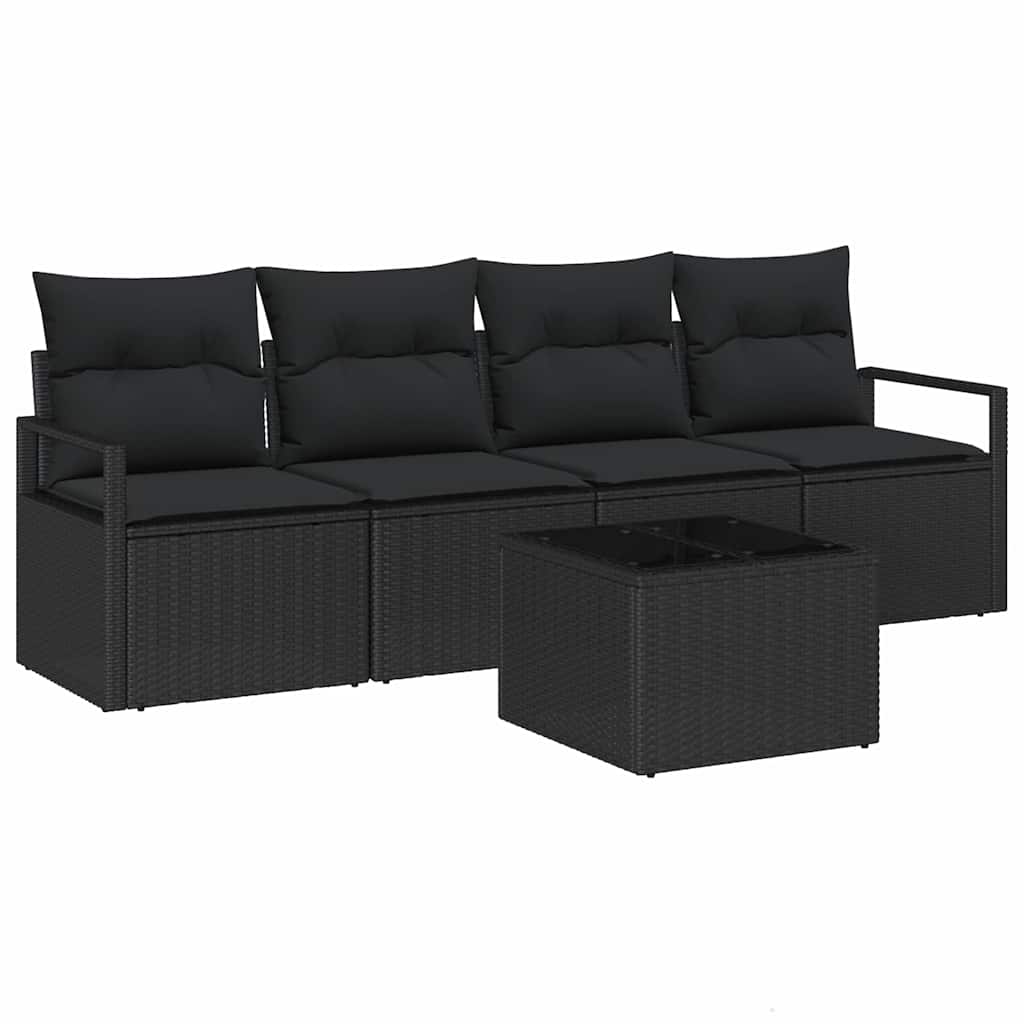 Sofa Set 5 stk. 4-Sitzanzahl Schwarz Poly Rattan