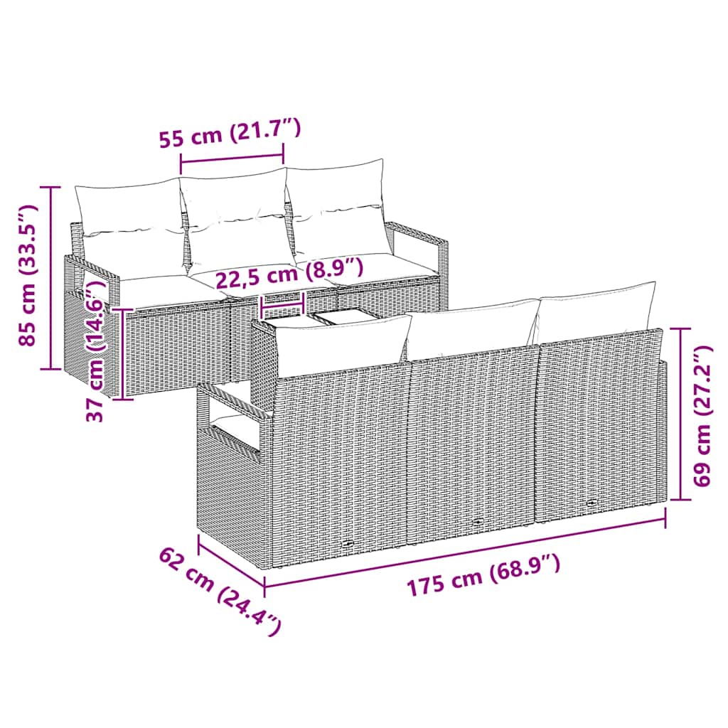 Sofa Set 7 stk. 6-Sitzanzahl Schwarz Poly Rattan