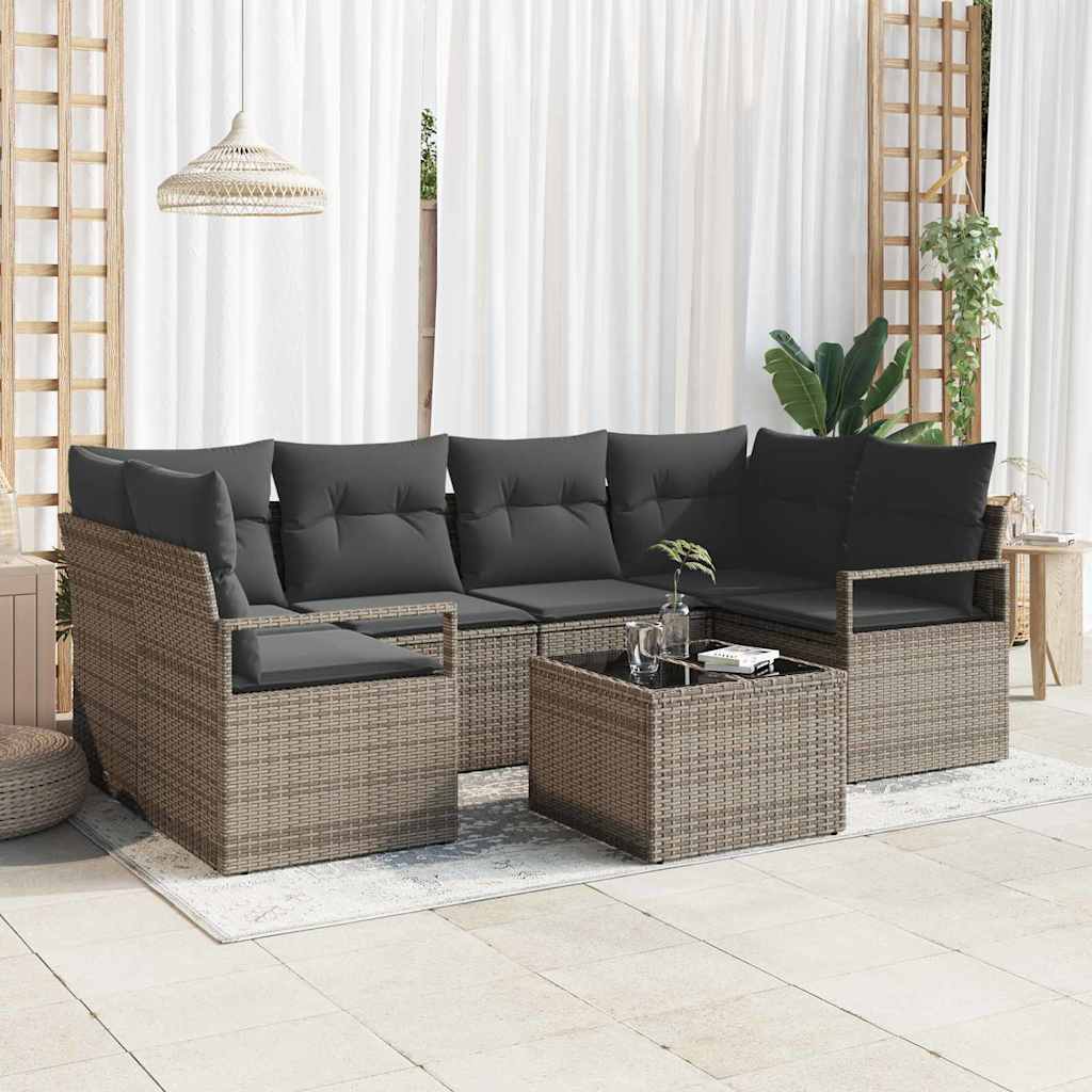 Sofa Set 7 stk. 6-Sitzanzahl Grau Poly Rattan