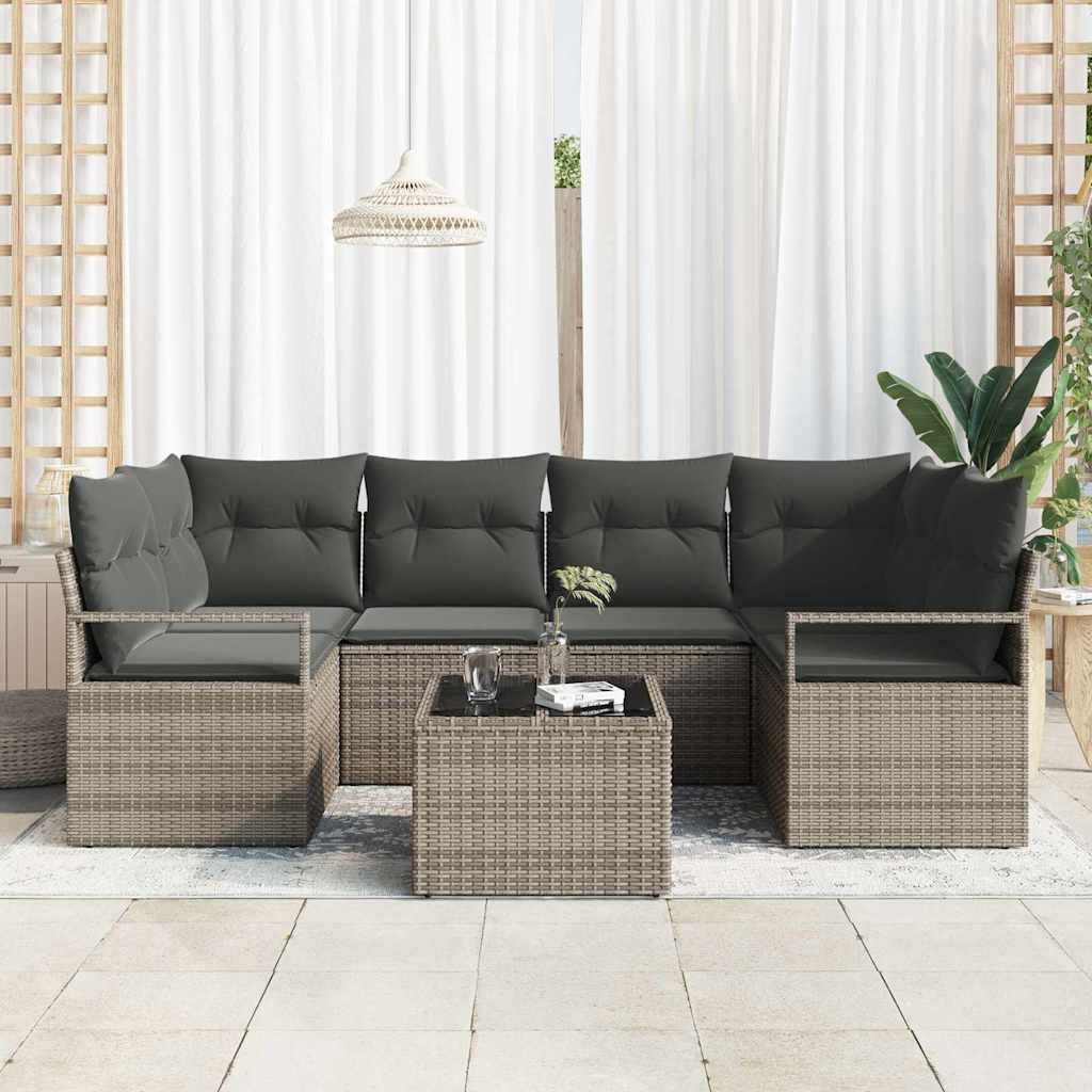 Sofa Set 7 stk. 6-Sitzanzahl Grau Poly Rattan