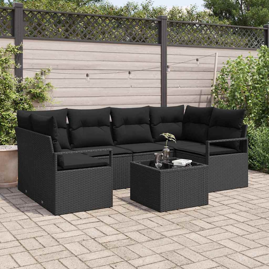 Sofa Set 7 stk. 6-Sitzanzahl Schwarz Poly Rattan