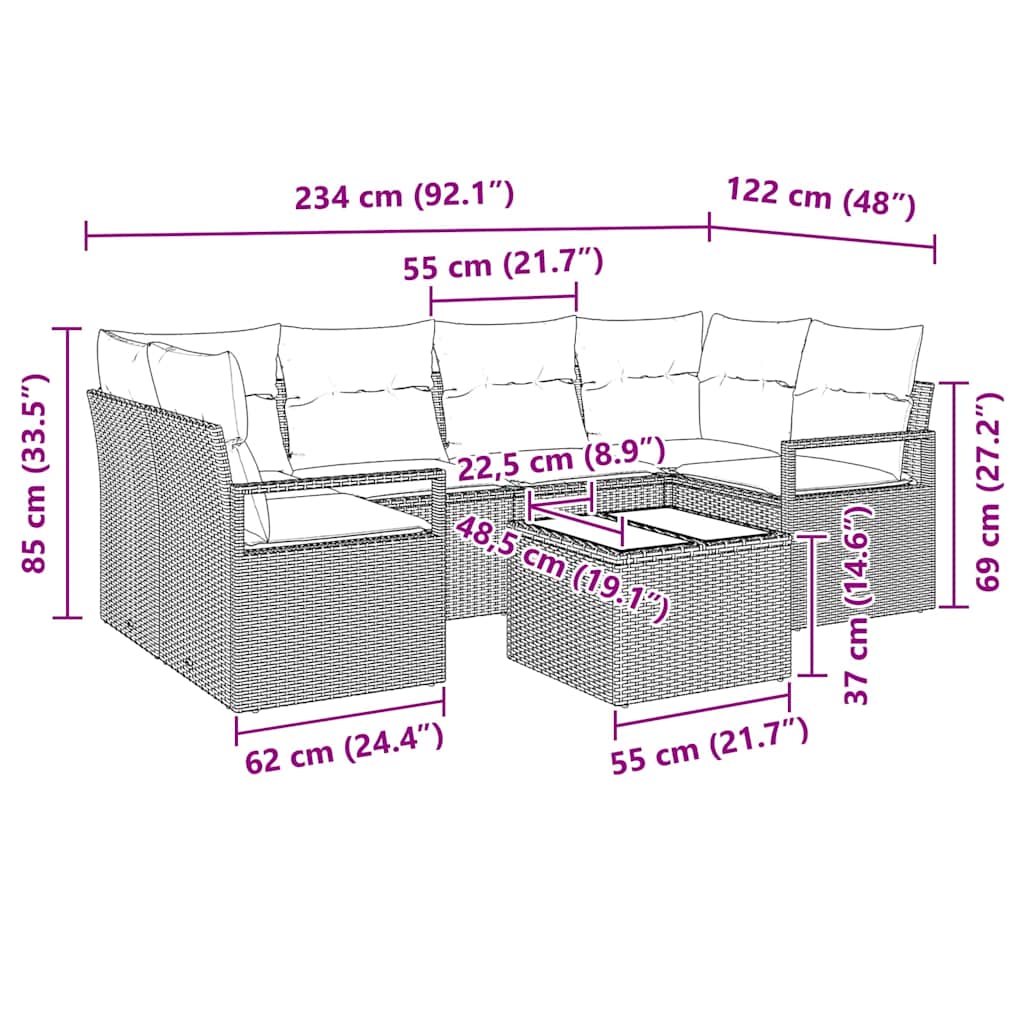 Sofa Set 7 stk. 6-Sitzanzahl Schwarz Poly Rattan
