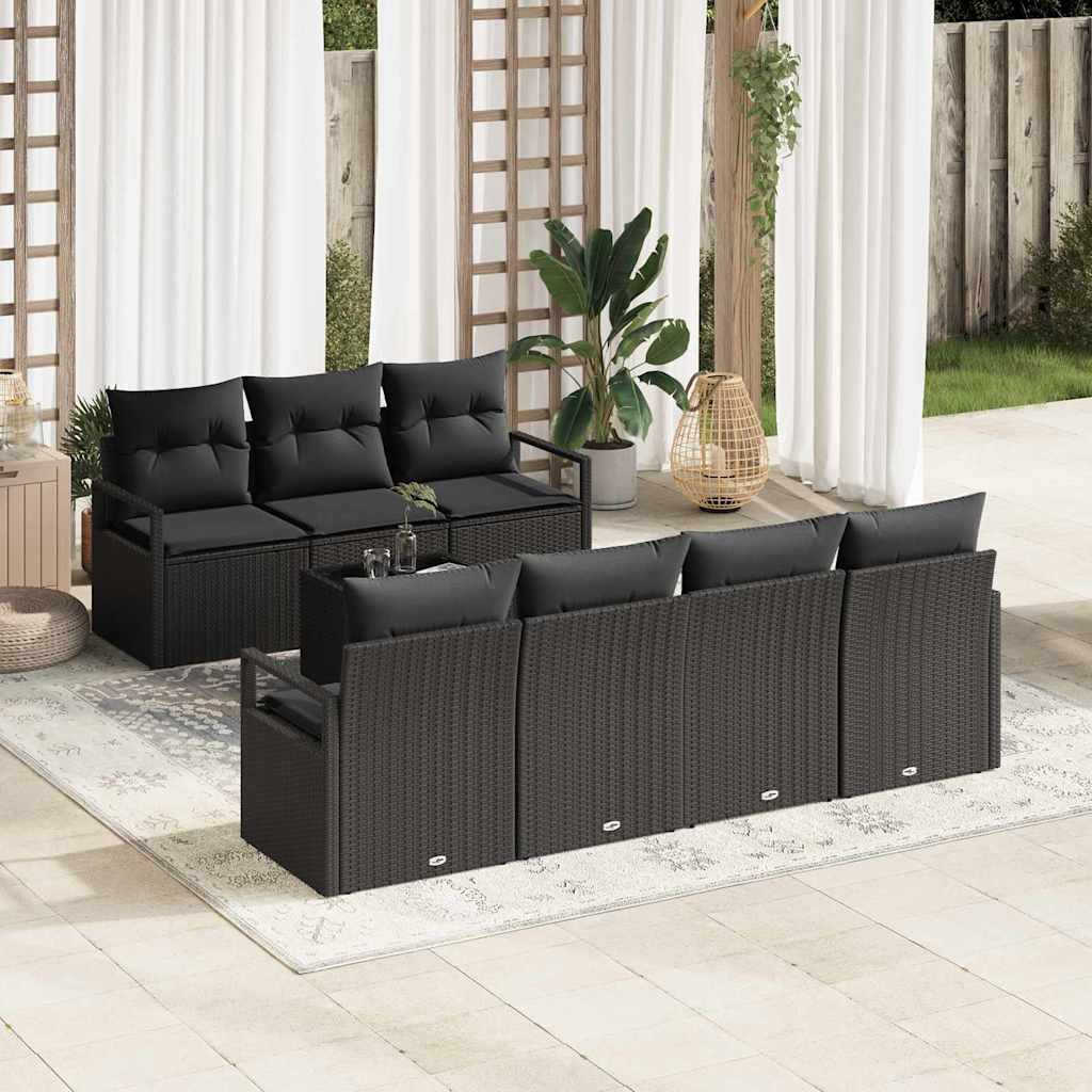 Sofa Set mit Kissen 8 pcs Schwarz Poly Rattan