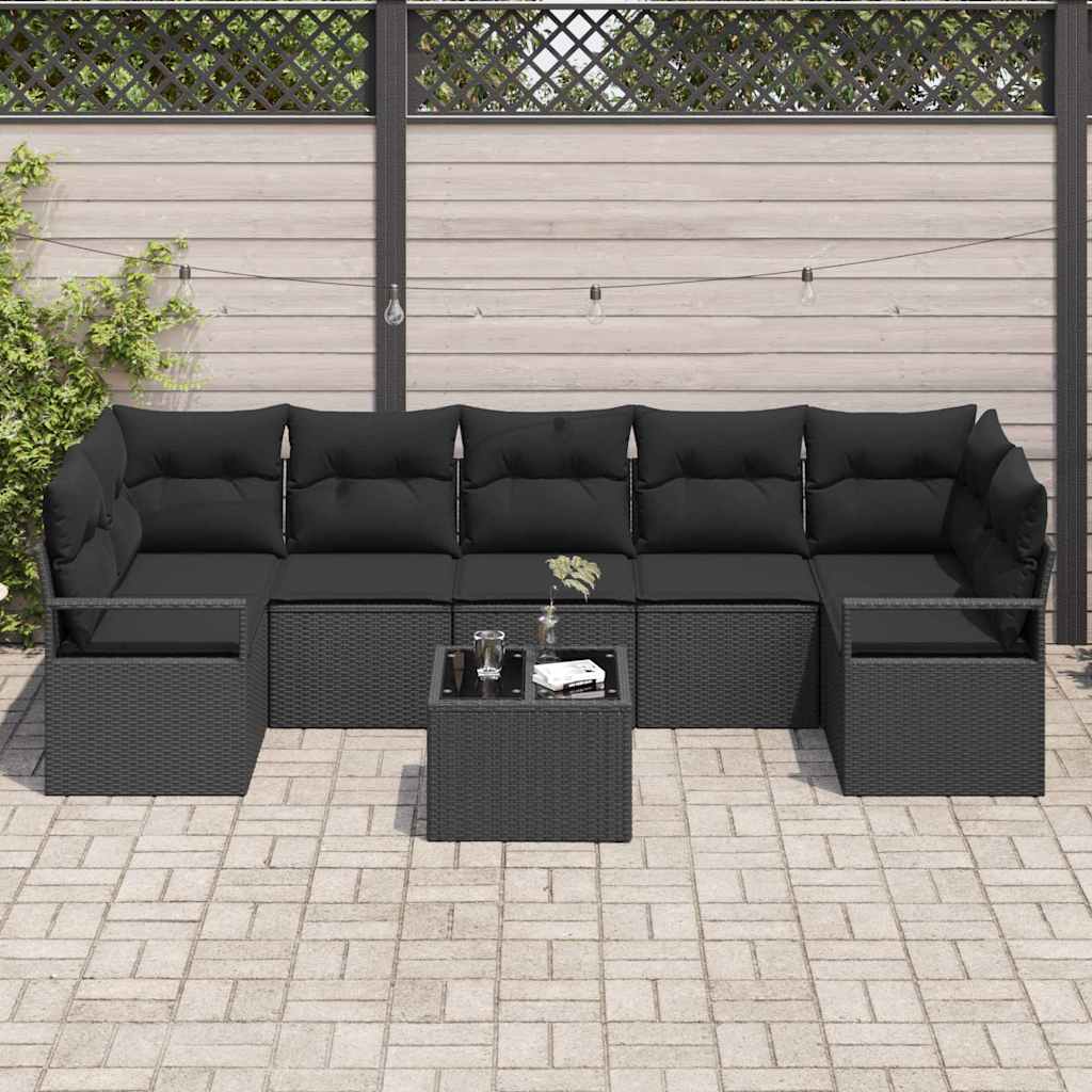Sofa Set 8 stk. 7-Sitzanzahl Schwarz Poly Rattan