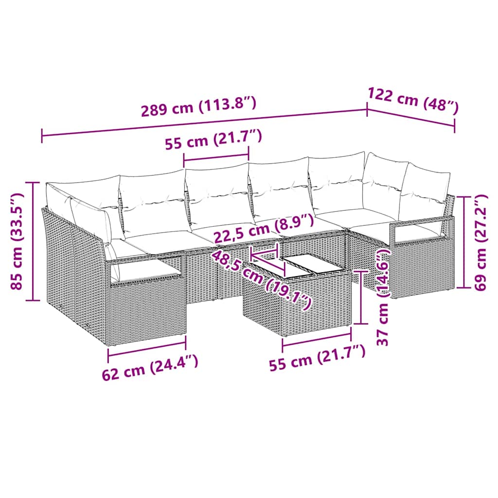 Sofa Set 8 stk. 7-Sitzanzahl Schwarz Poly Rattan