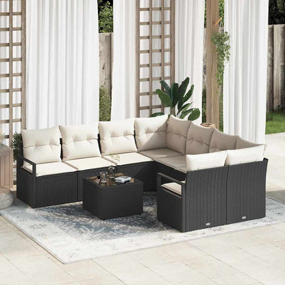 Sofa Set 9 stk. 8-Sitzanzahl Schwarz und Creme Poly Rattan