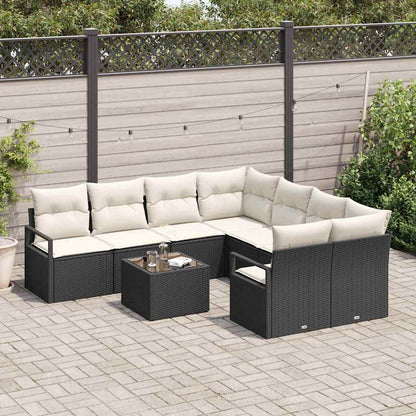 Sofa Set 9 stk. 8-Sitzanzahl Schwarz und Creme Poly Rattan