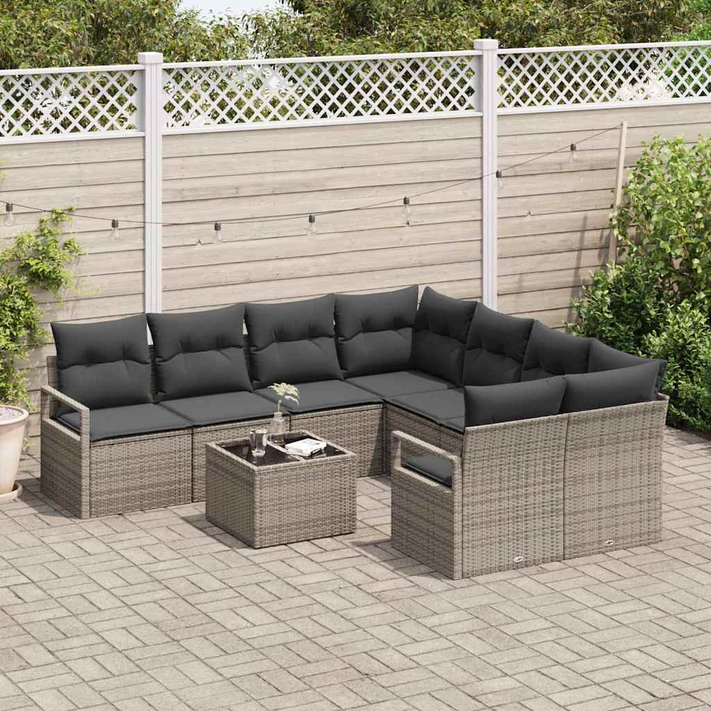 Sofa Set 9 stk. 8-Sitzanzahl Grau Poly Rattan