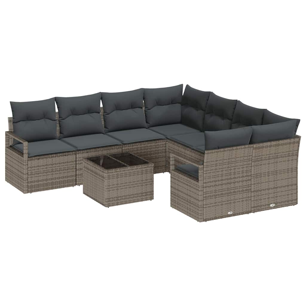 Sofa Set 9 stk. 8-Sitzanzahl Grau Poly Rattan
