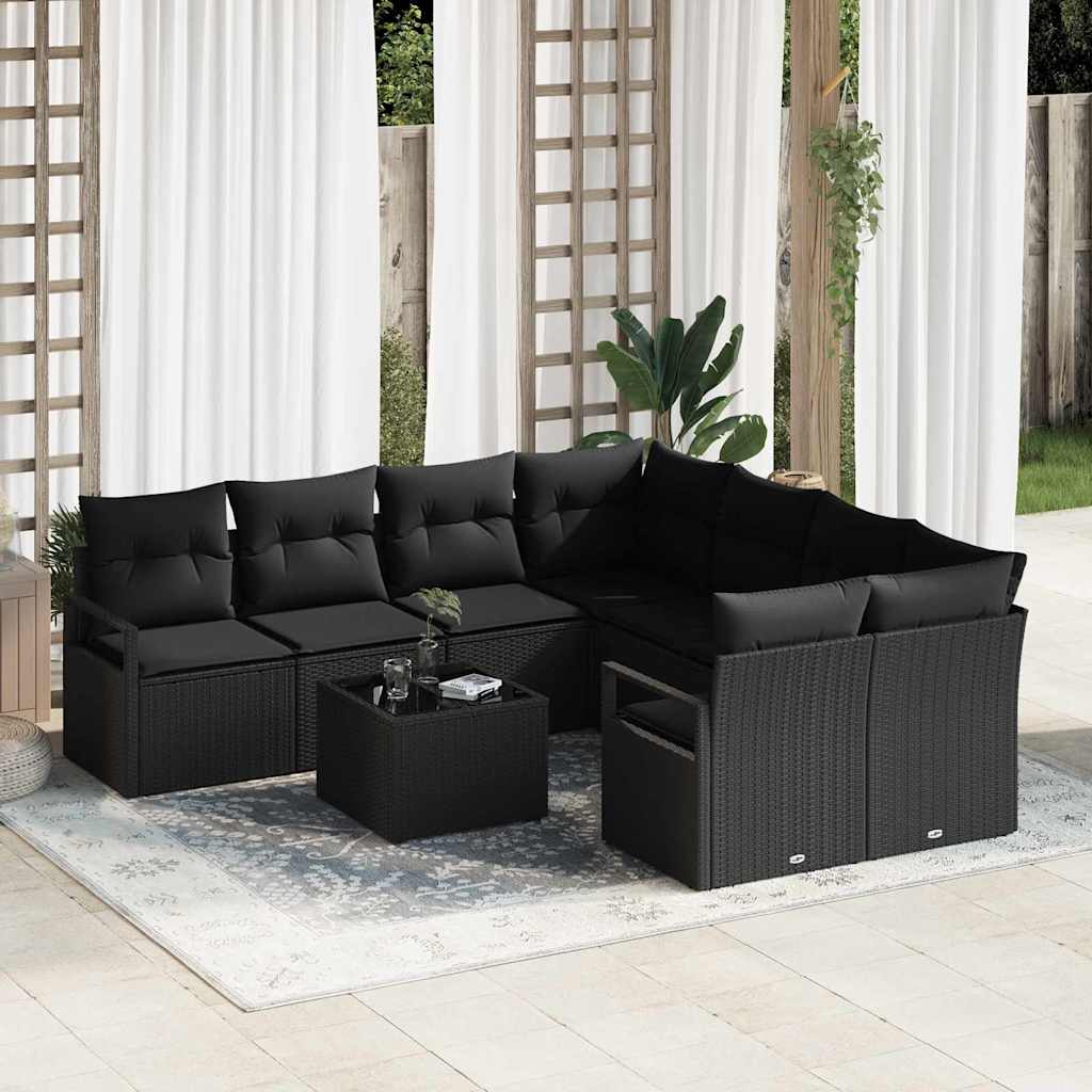 Sofa Set 9 stk. 8-Sitzanzahl Schwarz Poly Rattan