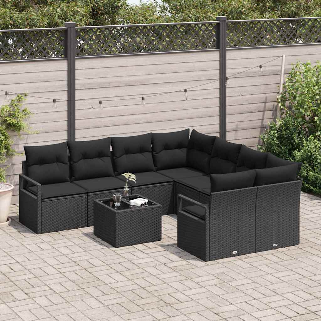 Sofa Set 9 stk. 8-Sitzanzahl Schwarz Poly Rattan