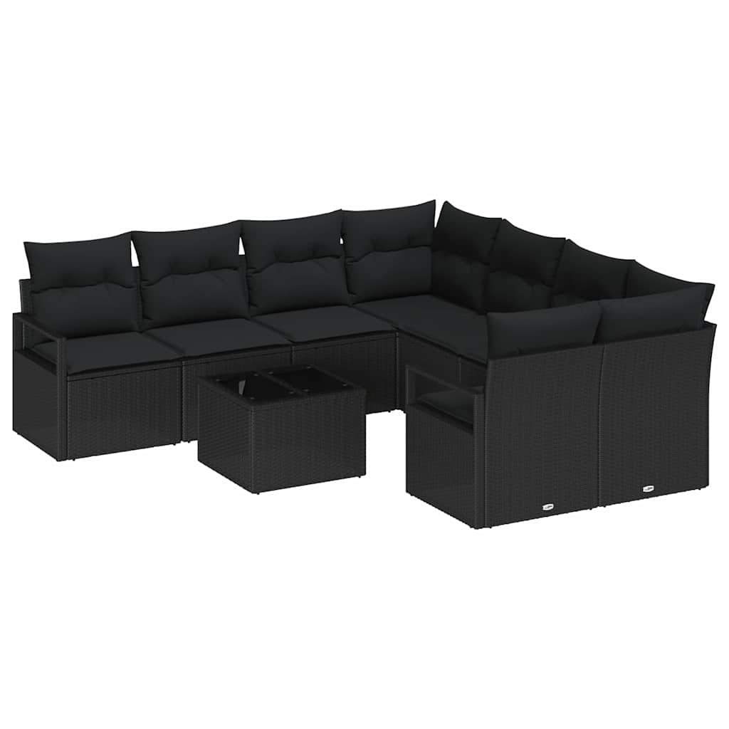 Sofa Set 9 stk. 8-Sitzanzahl Schwarz Poly Rattan