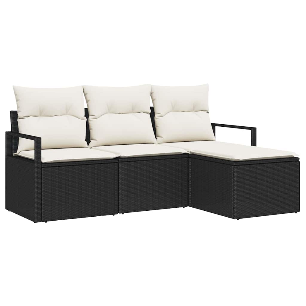 Sofa Set mit Kissen 4 pcs Schwarz Poly Rattan