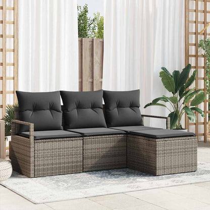 Sofa Set 4 stk. Grau [Synthetisch]: Poly Rattan