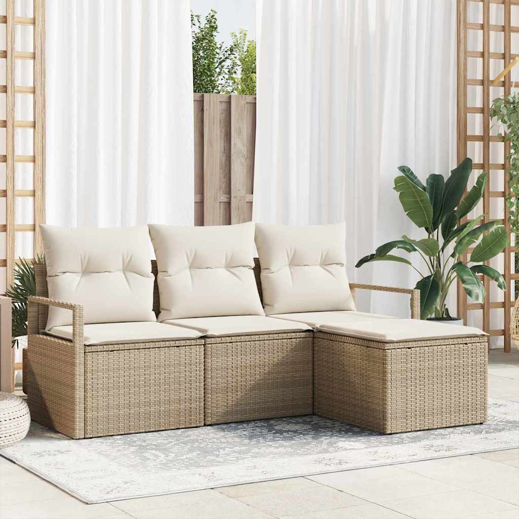 Sofa Set 4 pcs Beige Poly-Rattan