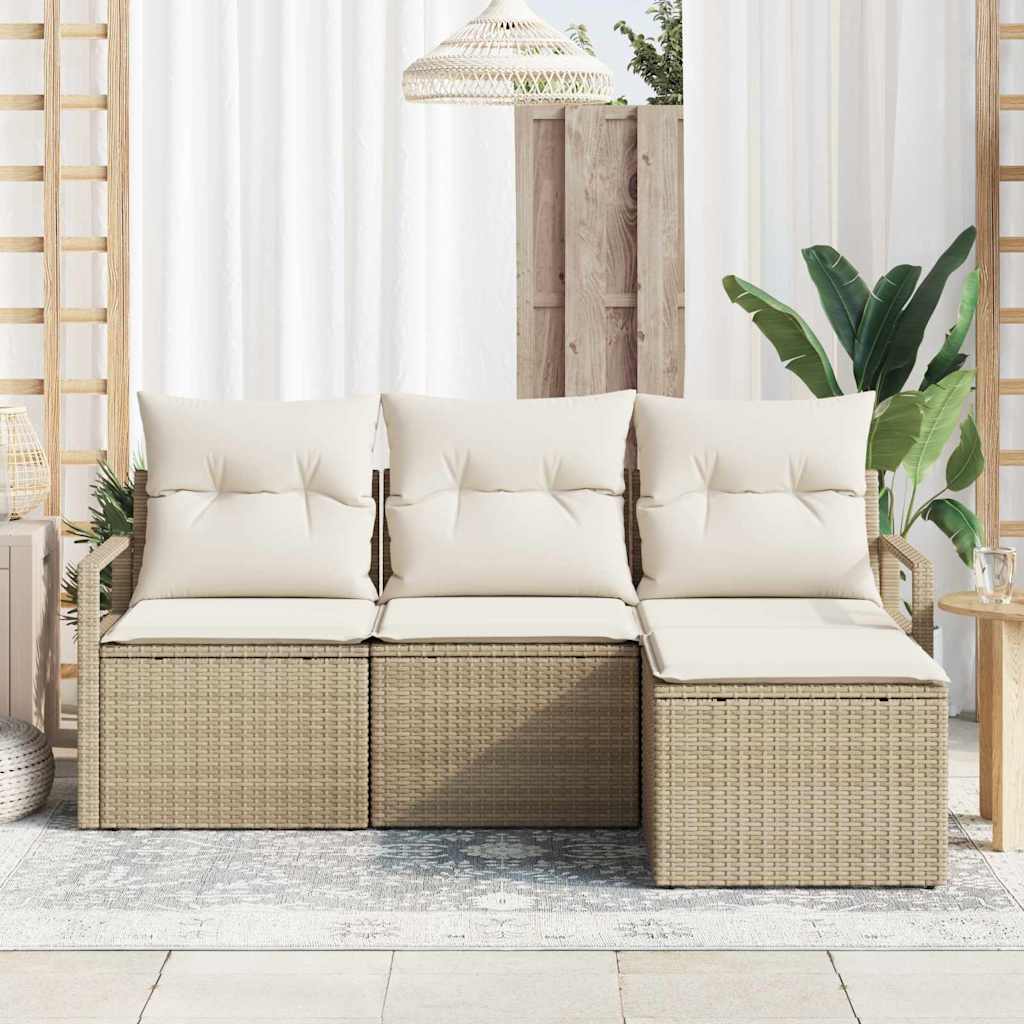 Sofa Set 4 pcs Beige Poly-Rattan