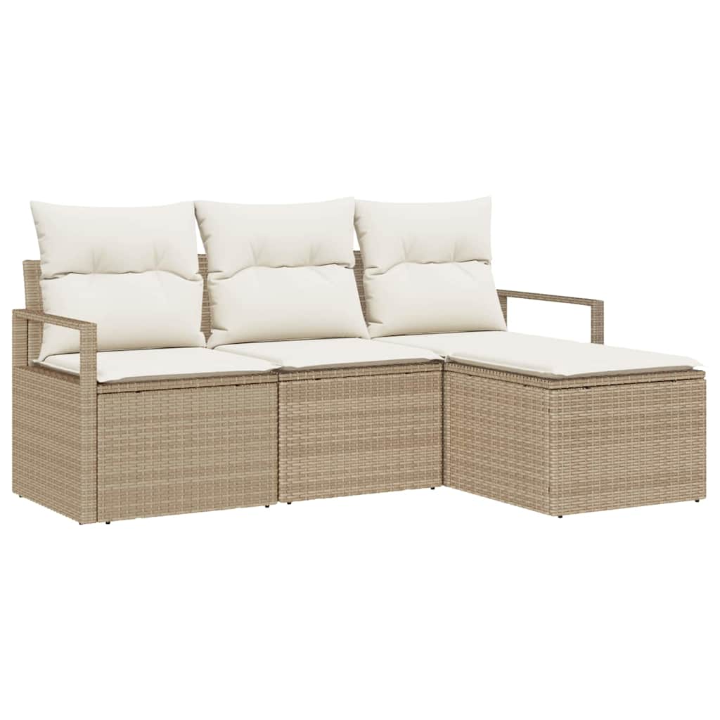 Sofa Set 4 pcs Beige Poly-Rattan