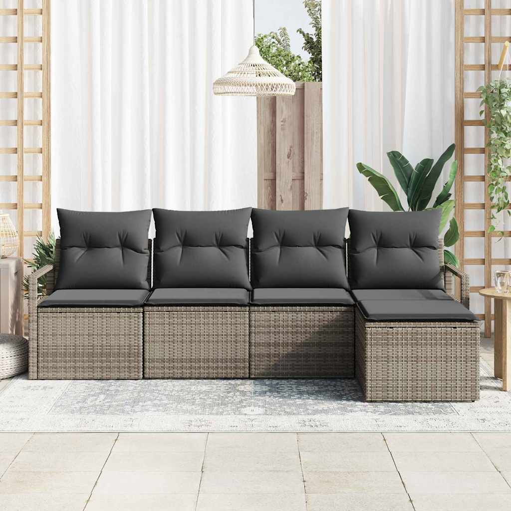 Sofa Set 5 stk. Grau [Synthetisch]: Poly Rattan