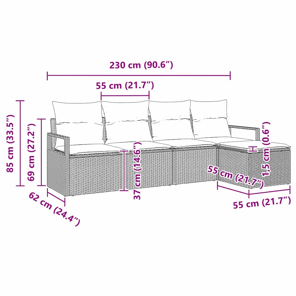 Sofa Set 5 stk. Grau [Synthetisch]: Poly Rattan