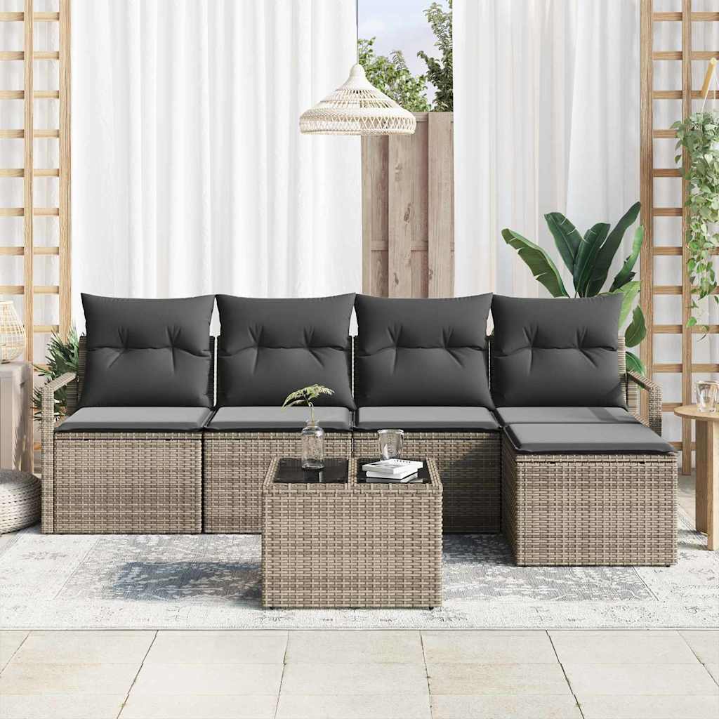 Sofa Set 6 stk. Grau [Synthetisch]: Poly Rattan