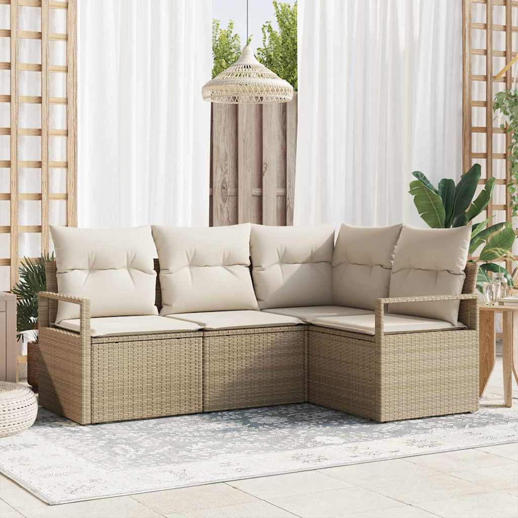Sofa Set mit Kissen Beige Poly Rattan