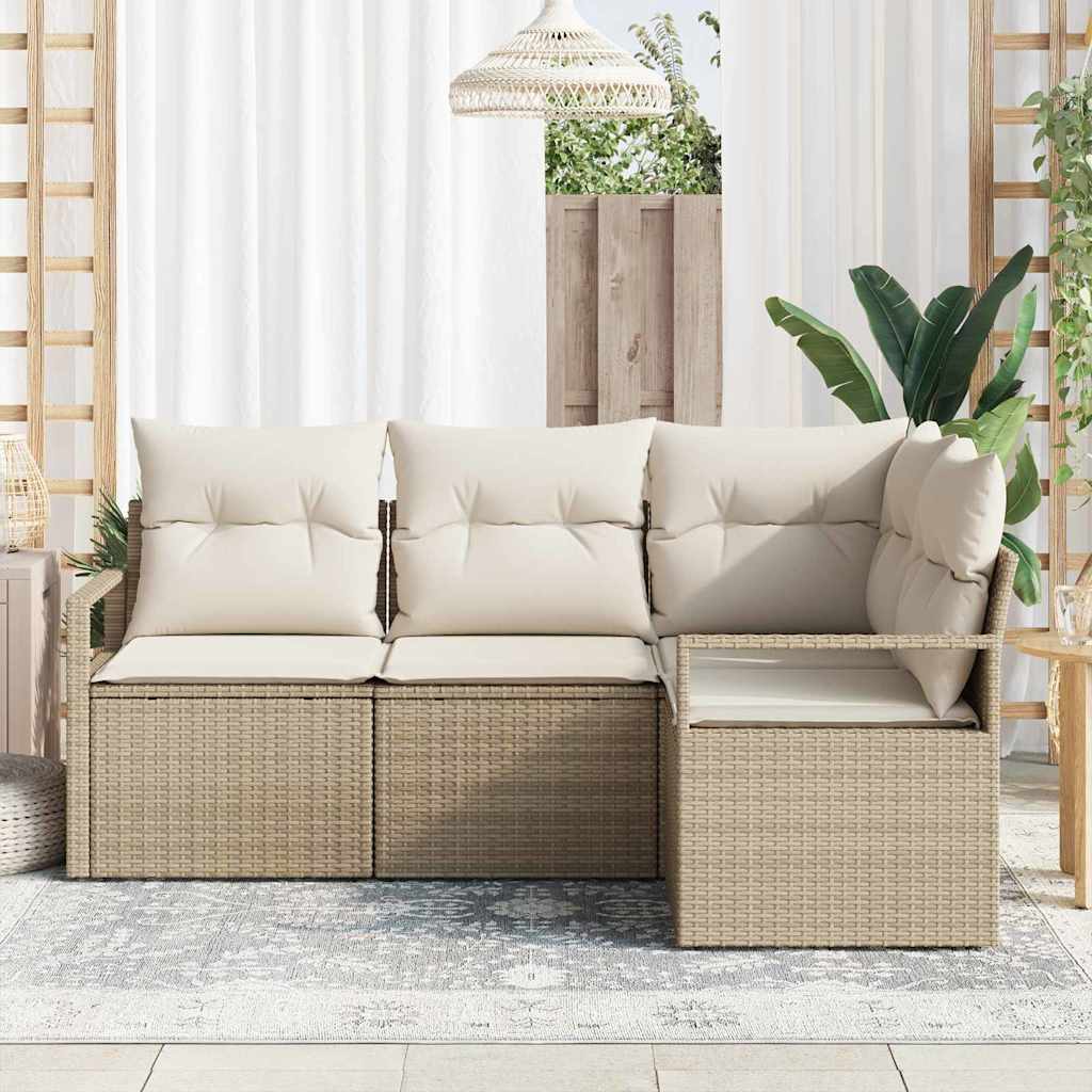 Sofa Set mit Kissen Beige Poly Rattan