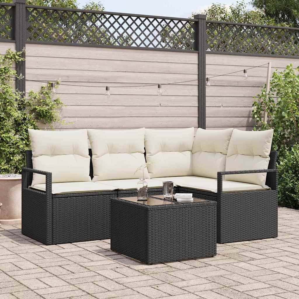 Sofa Set 5 stk. Schwarz [Synthetisch]: Poly Rattan