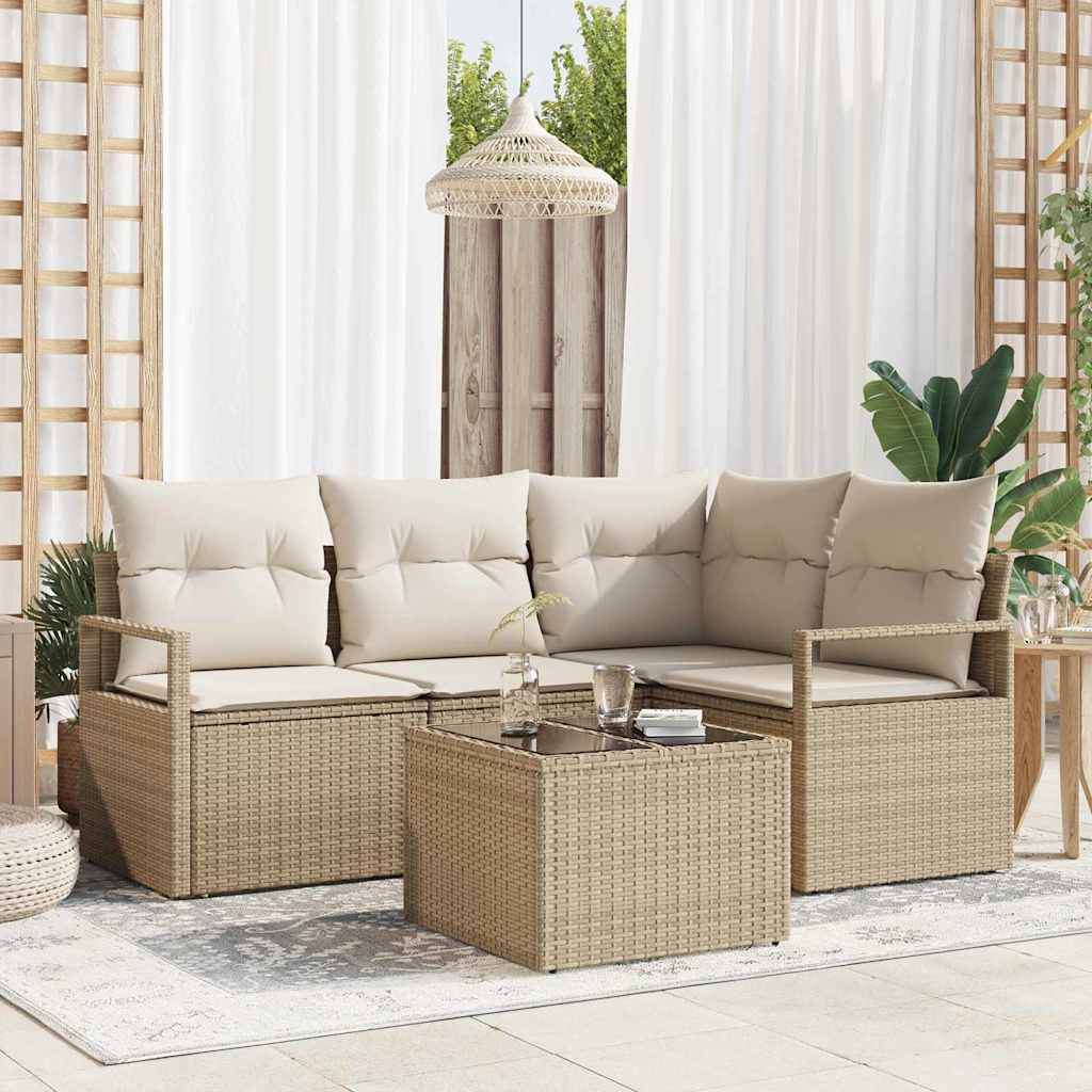 Sofa Set 5 stk. Beige [Synthetisch]: Poly Rattan