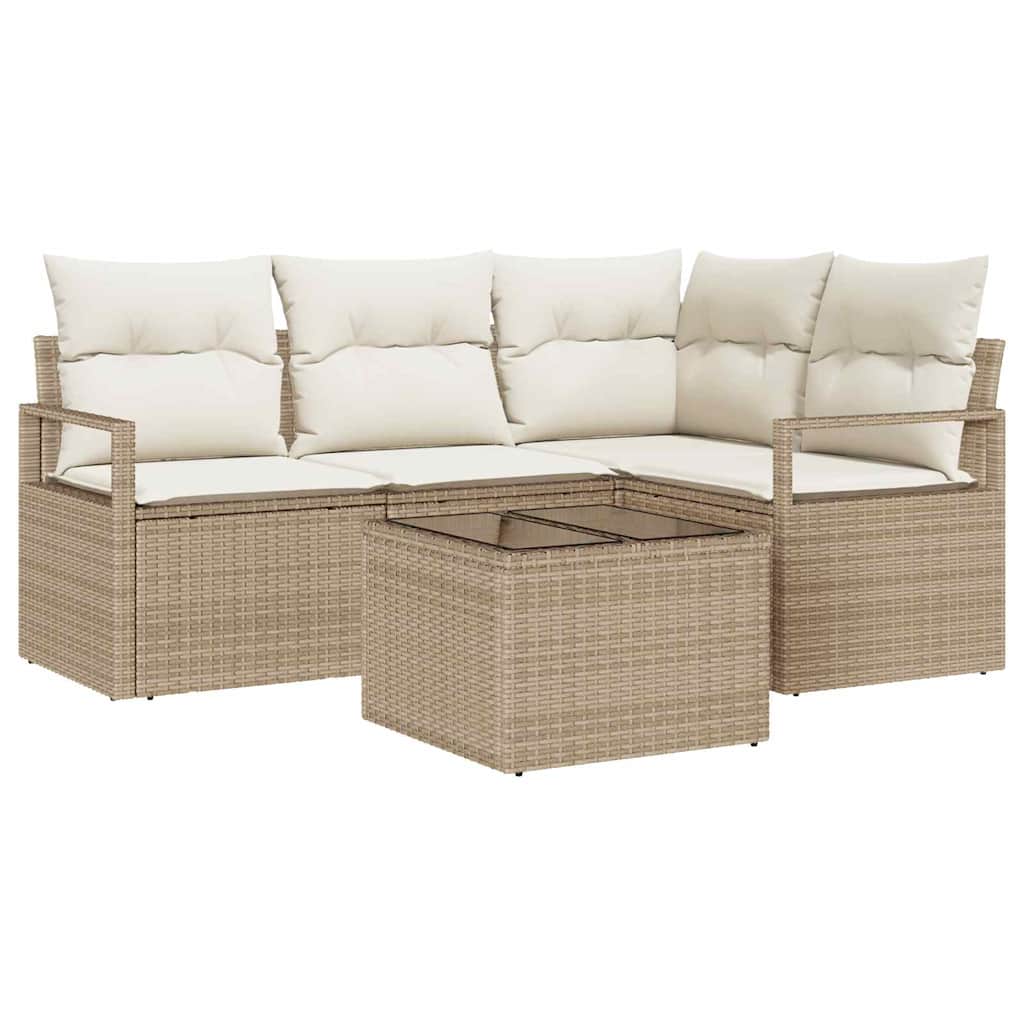 Sofa Set 5 stk. Beige [Synthetisch]: Poly Rattan